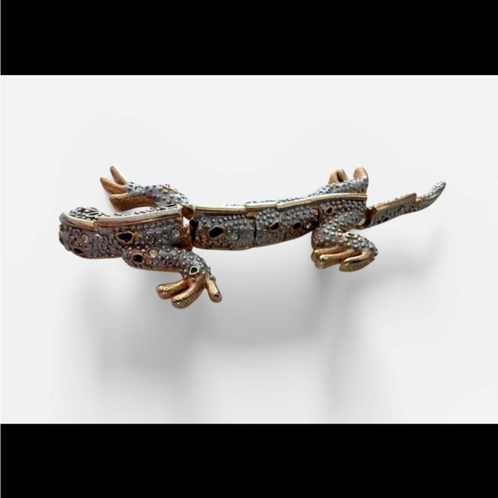 Vintage Articulated 4" Gold-Tone Lizard / Gecko Brooch Pin - Picture 7 of 8